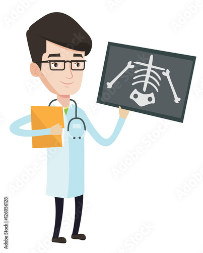 Doctor examining radiograph vector illustration.