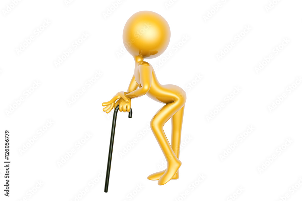 golden guy dance with stick isolated on white background 3d illustration golden guy dance with stick isolated on white background 3d illustration