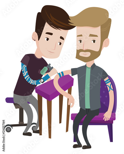 Tattoo artist at work vector illustration.