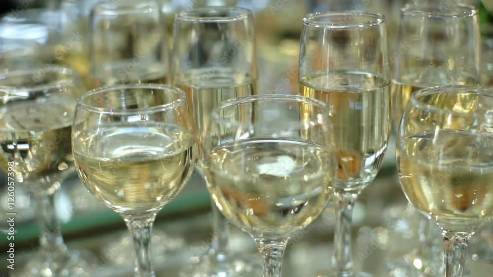 Many glasses of champagne on the table Many glasses of champagne on the table