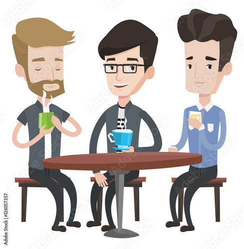 Group of men friends drinking in cafe.