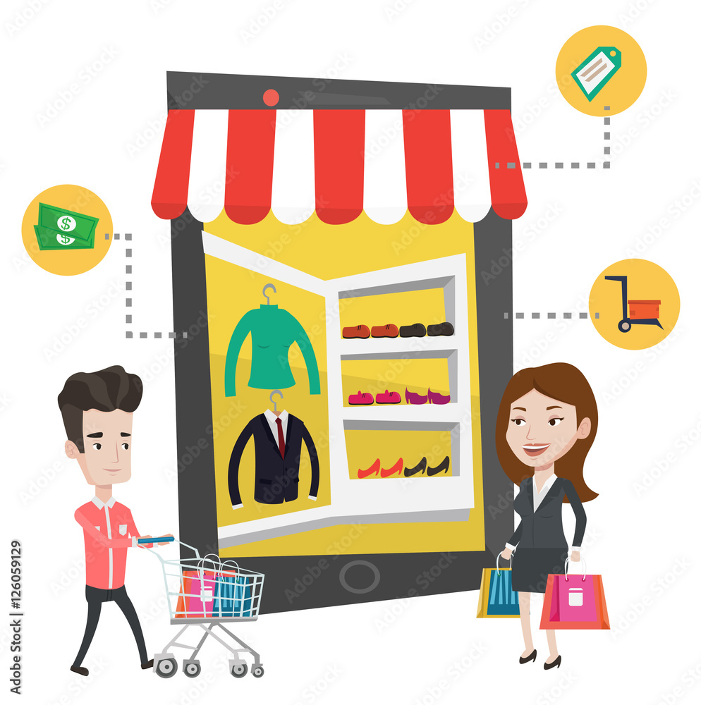 Man and woman doing shopping online. Man and woman doing shopping online.