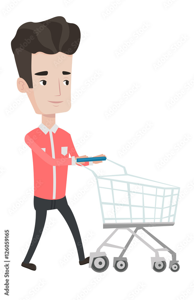 Customer with shopping cart vector illustration. Customer with shopping cart vector illustration.