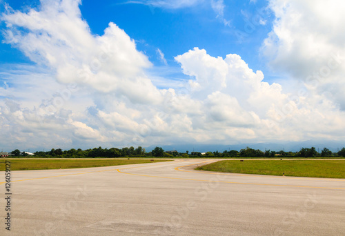 Airport Runway Beautiful Blue Sky with Clouds