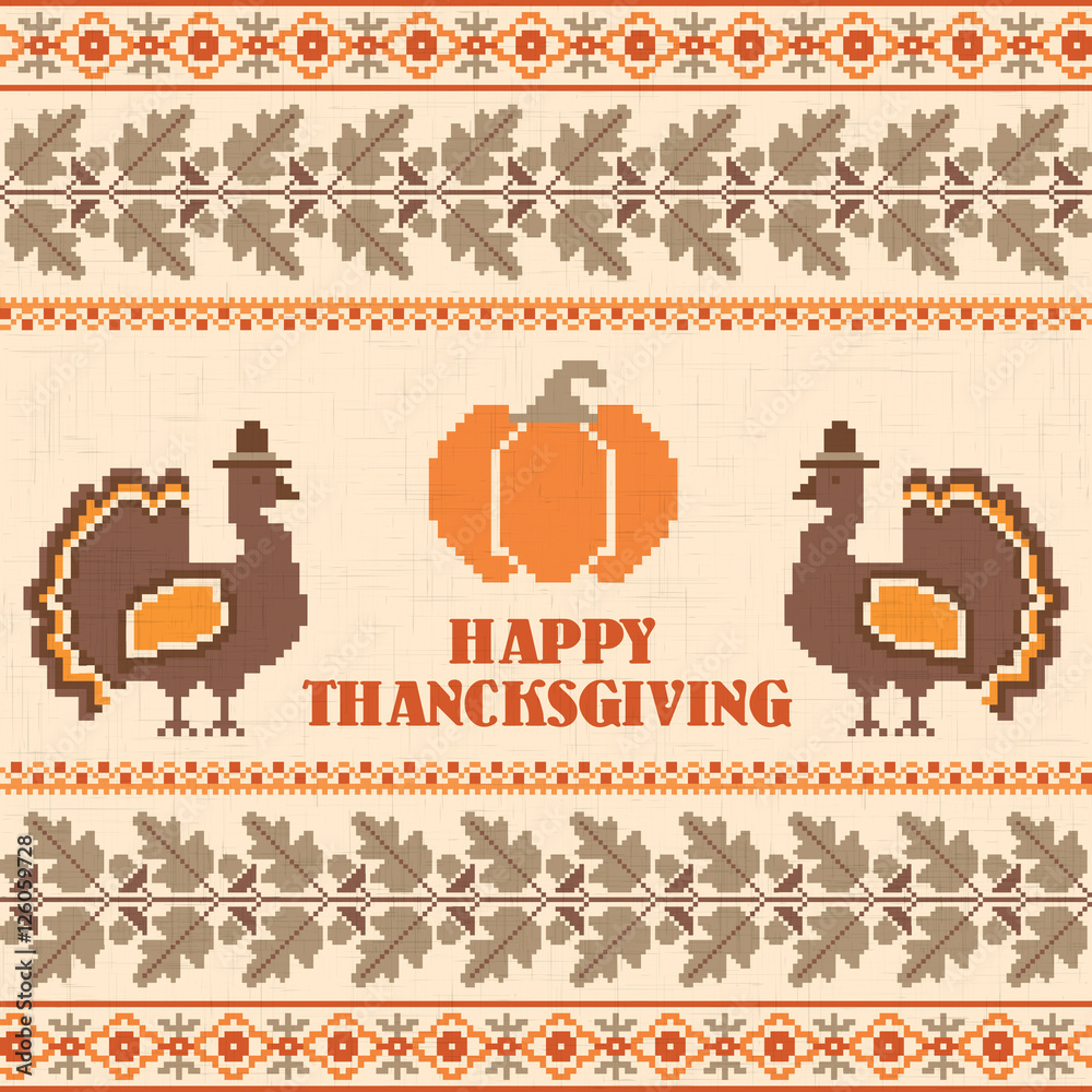 Happy Thanksgiving embroidered retro background