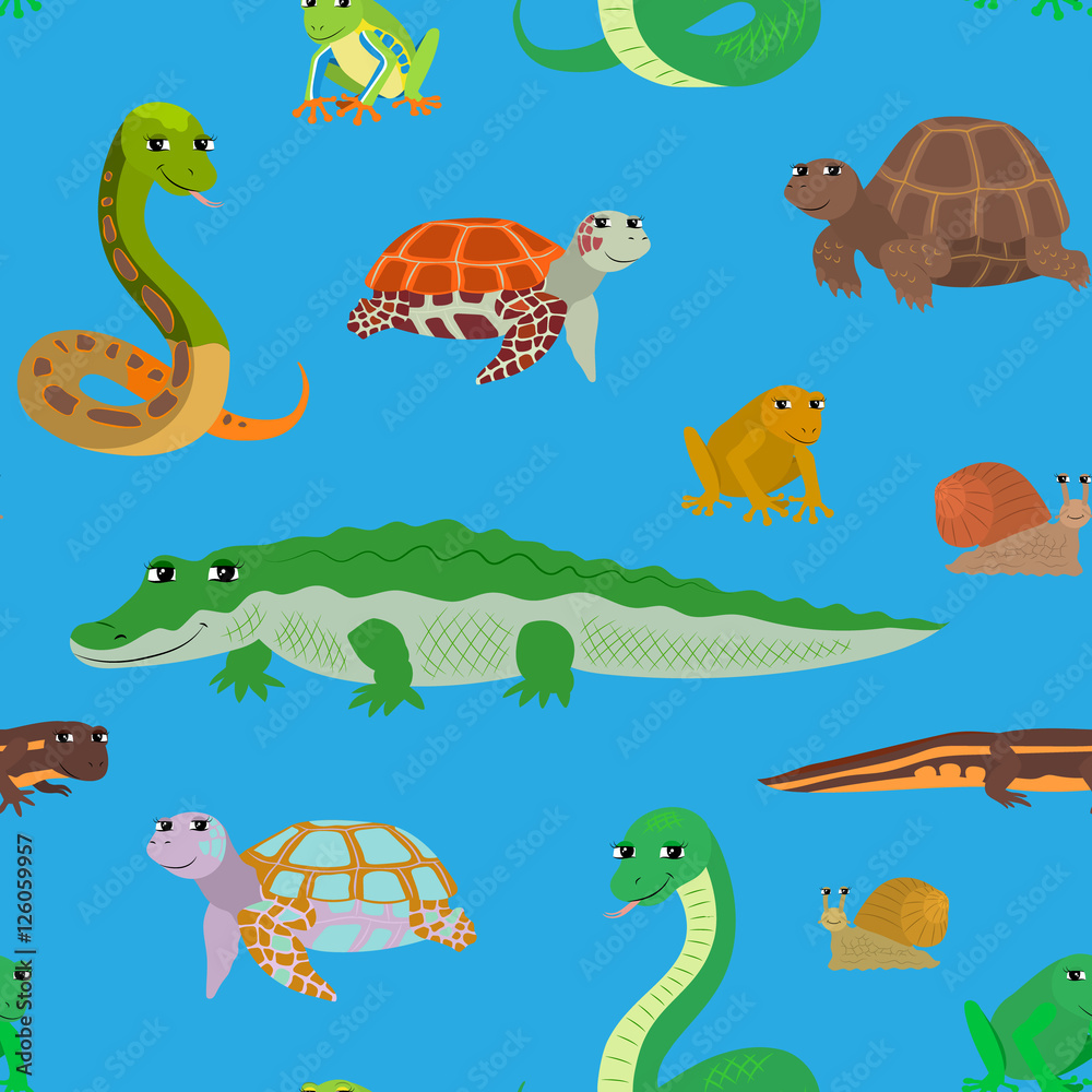 Seamless pattern with cartoon sea animals.