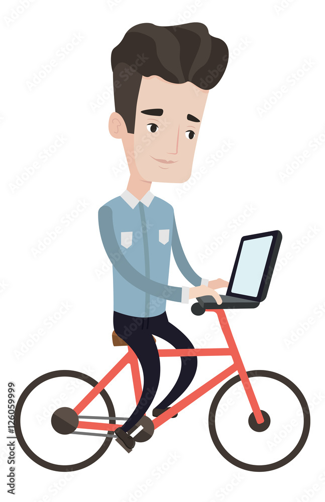 Man riding bicycle with laptop vector illustration Man riding bicycle with laptop vector illustration