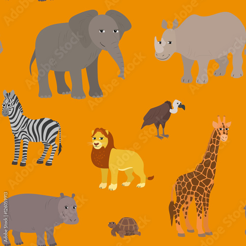 Seamless pattern with cartoon african animals.