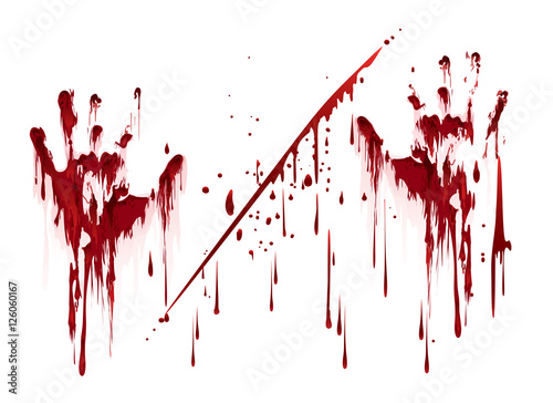 Bloody hand prints with blood drops. Vector illustration photo