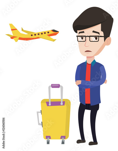 Young man suffering from fear of flying.