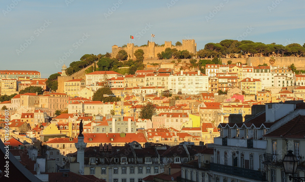 Lisbon, Portugal. Landscape at the sunset from Viewpoint called 