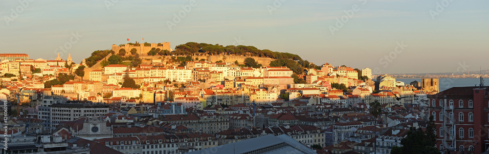 Lisbon, Portugal. Landscape at the sunset from Viewpoint called 