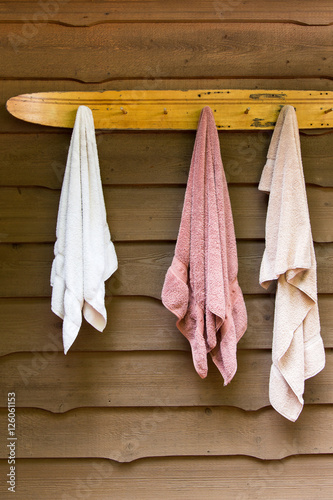 water ski towel rack at the cottage