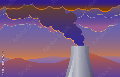Dark smoke polluting the sky vector