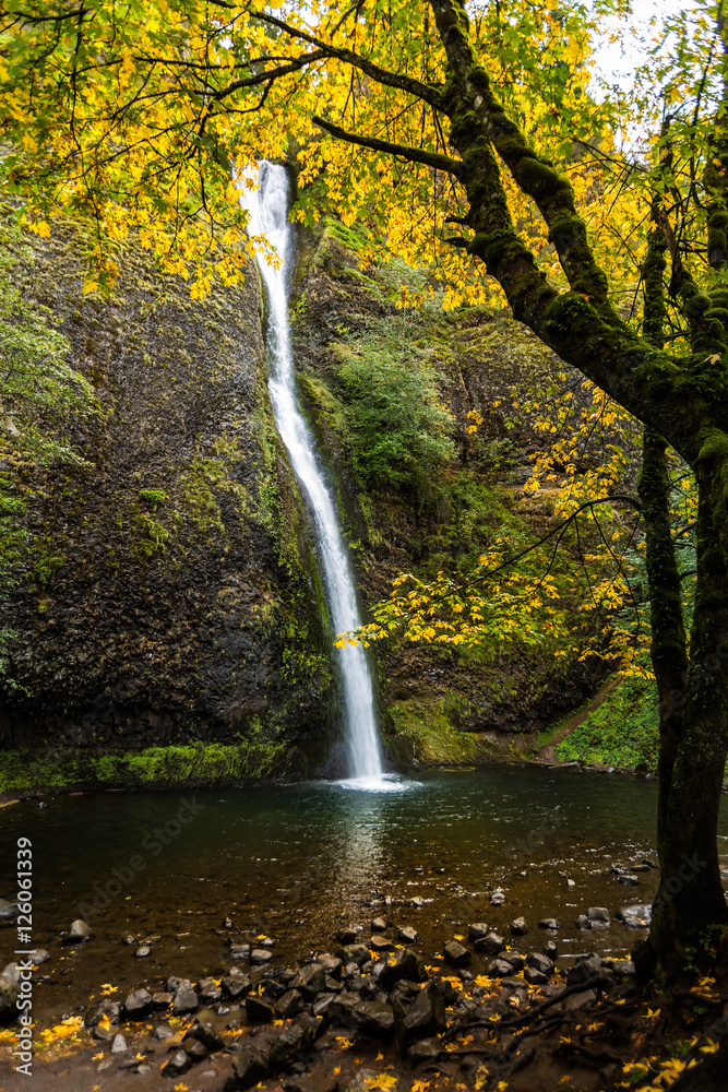 Fototapeta premium Horsetail falls with autumn color