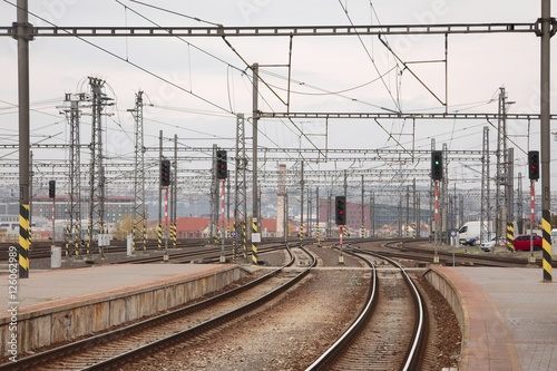 Railroad tracks with train