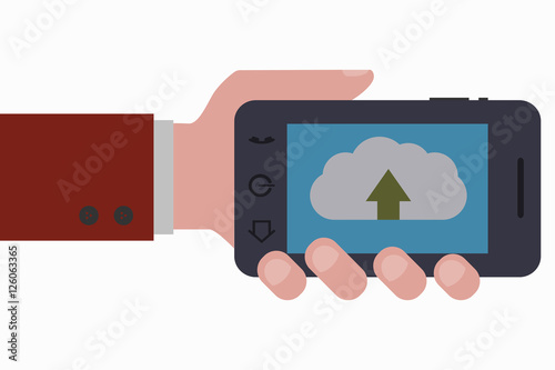 hand and smartphone up to the cloud