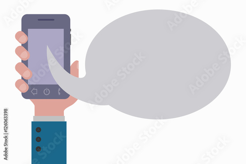 hand holding smartphone speaking