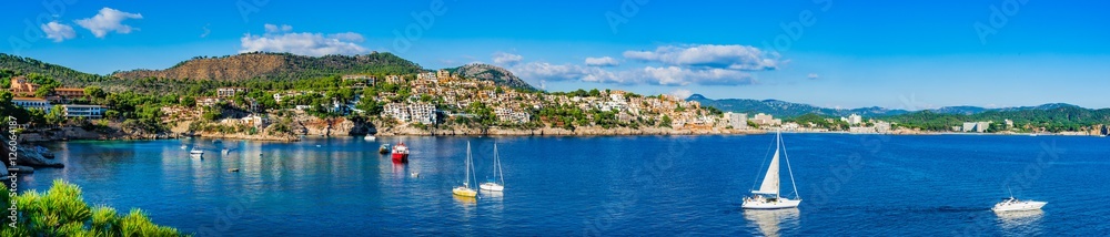 Panoramic view to the Mediterranean Sea Bay Landscape of Majorca Spain Cala Fornells