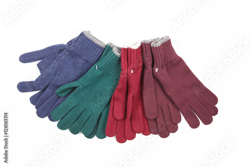 many knitted gloves