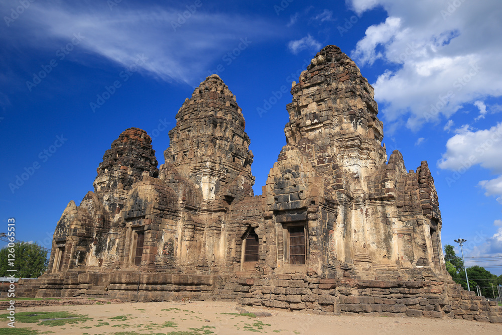 Phra Prang Sam Yot temple, architecture in Lopburi, Thailand