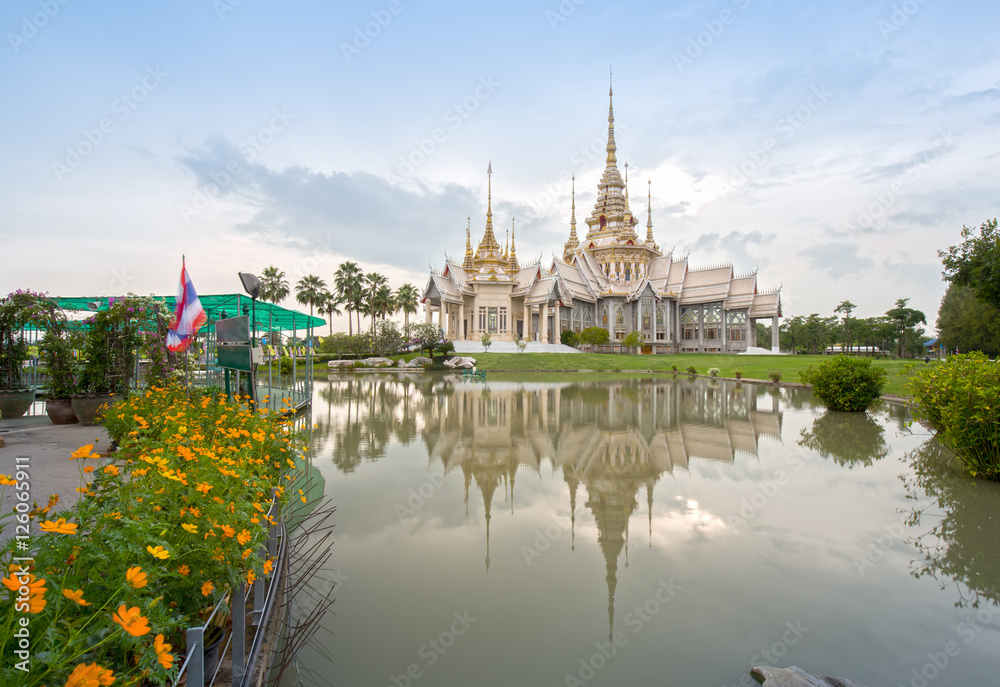 Wat Luang Pho Toh temple with water reflection at Nakhon Ratchas