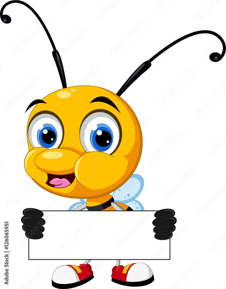 funny cartoon bee with blank sign funny cartoon bee with blank sign