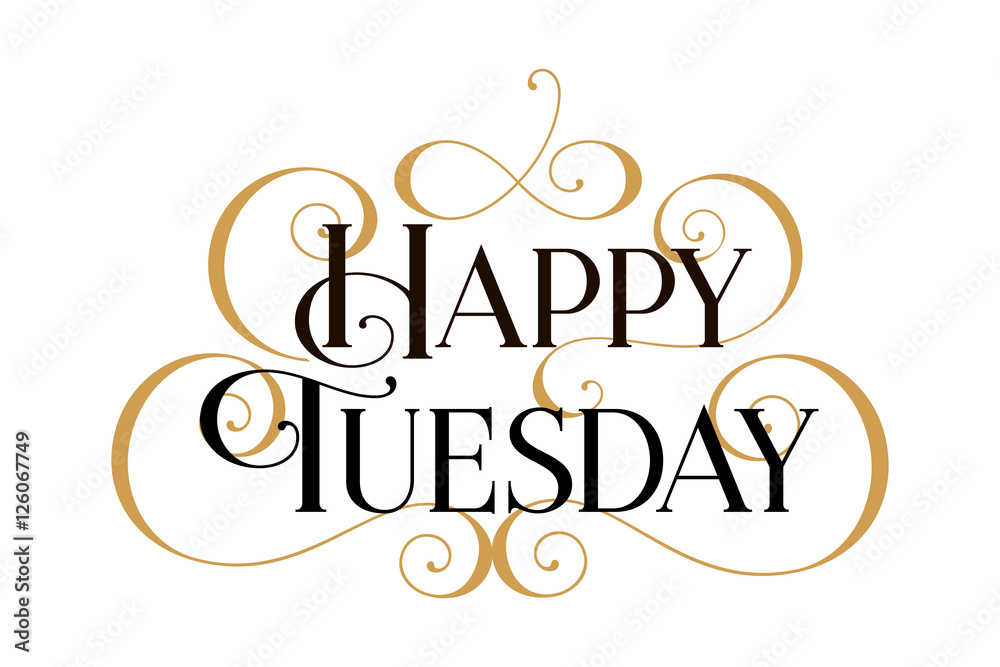 text in Spanish: Happy Tuesday. Lettering. calligraphy vector