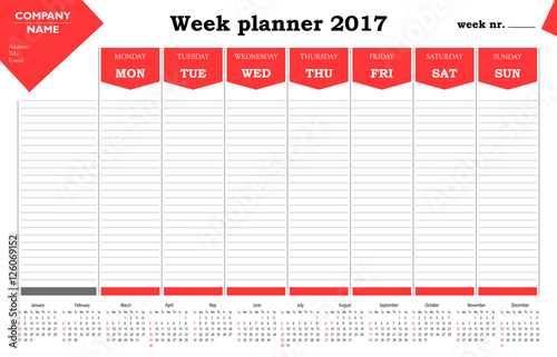 Week planner 2017 calendar for companies and private use - organizer and schedule