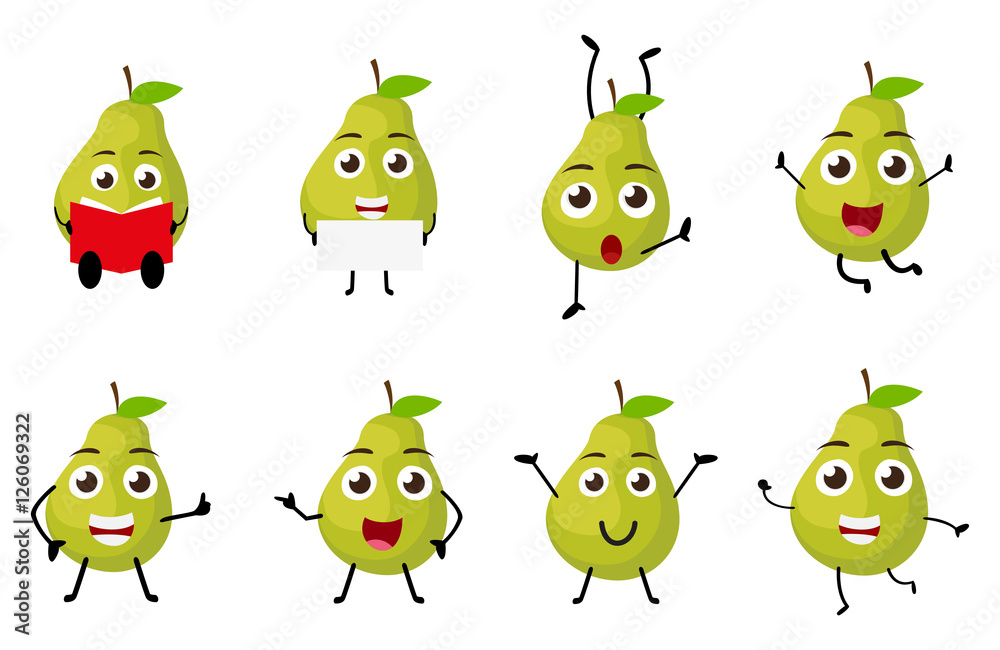 set of funny pear fruit character cartoon set of funny pear fruit character cartoon