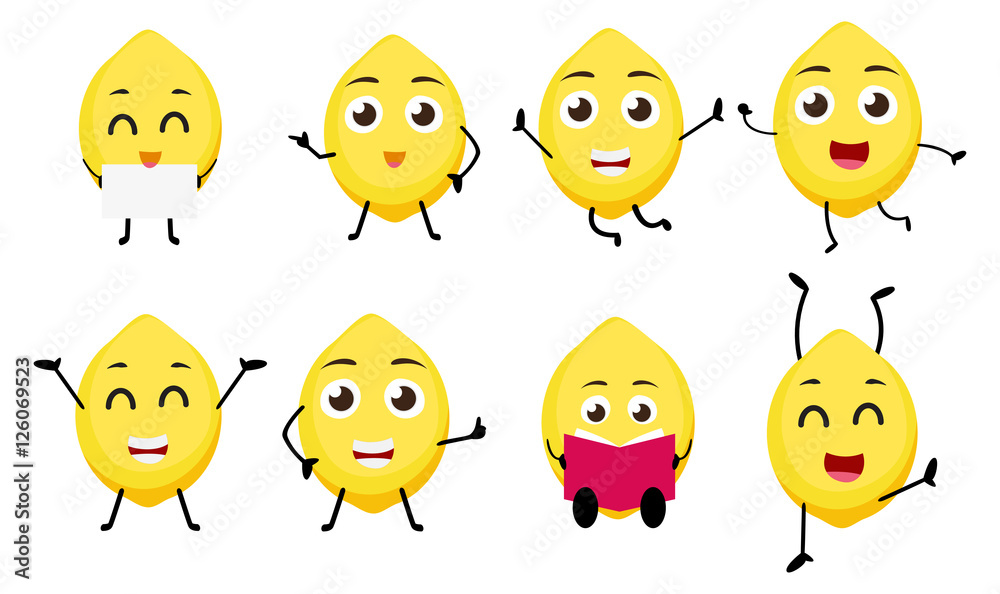 set of funny lemon fruit character cartoon