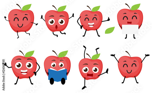 set of funny apple fruit character cartoon