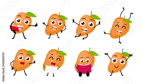 set of funny mango fruit character cartoon