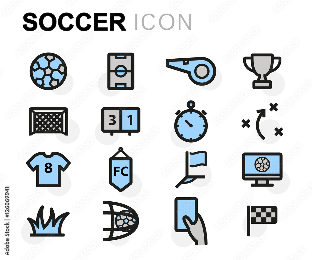 Vector flat line soccer icons set Vector flat line soccer icons set