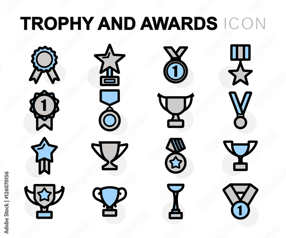 Vector flat line trophy and awards icons set Vector flat line trophy and awards icons set
