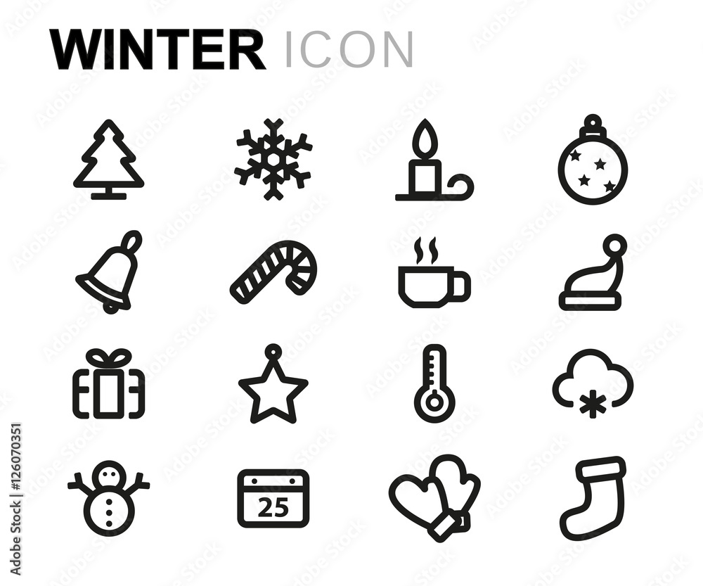 Vector line winter icons set Vector line winter icons set