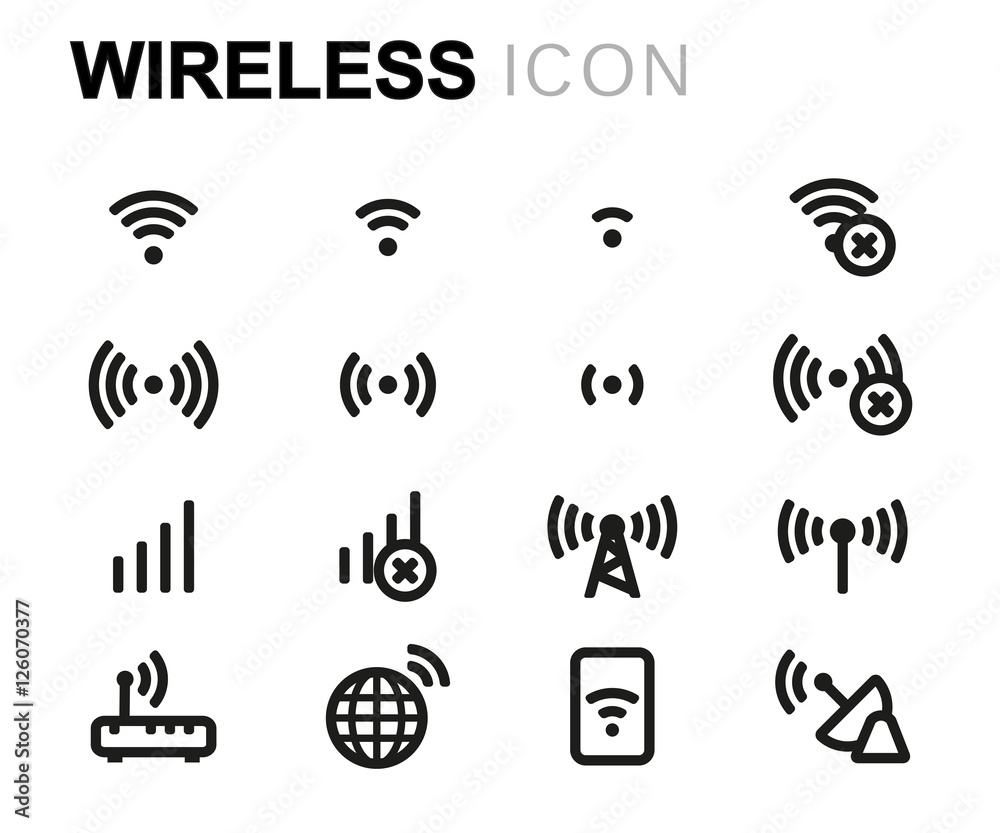 Vector line wireless icons set