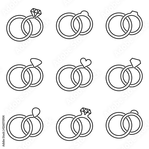 Black vector wedding rings icons collection