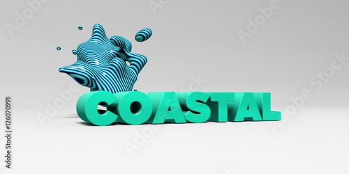 COASTAL - color type on white studiobackground with design element - 3D rendered royalty free stock picture. This image can be used for an online website banner ad or a print postcard.