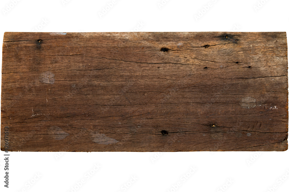 Plank of old wood isolated on white background