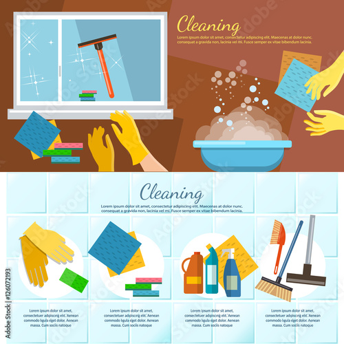 Cleaning service banners washing windows home cleaning