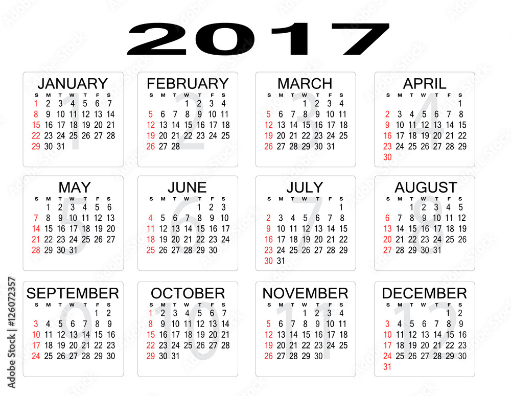 2017 year calendar on white background Stock Vector Adobe Stock 2017 year calendar on white background Stock Vector Adobe Stock