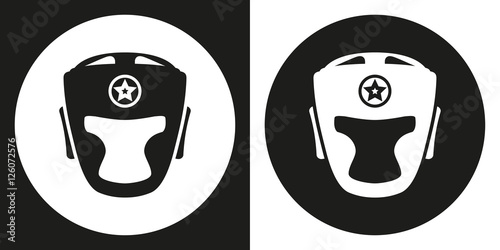 Boxing helmet icon. Silhouette boxing helmet on a black and white background. Sports Equipment. Vector Illustration