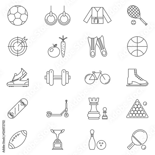 sport Line Art Isolated Icons Set Vector Illustration