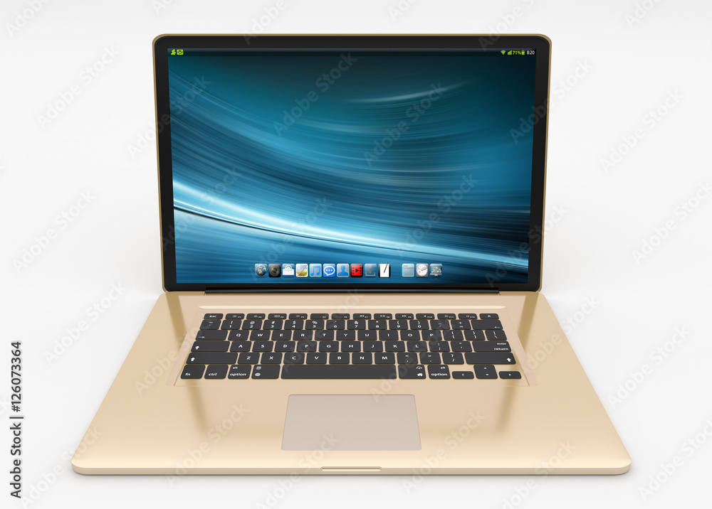 Modern gold laptop on white background 3D rendering Modern gold laptop on white background 3D rendering