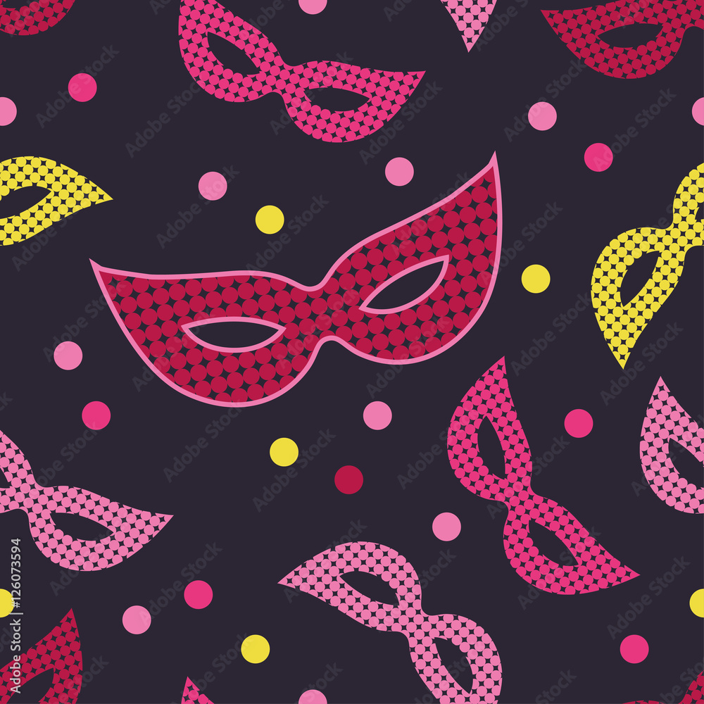 Vector seamless pattern with masks. Print. Repeating background. Cloth design, wallpaper.
