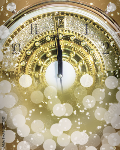 New Year's at midnight time, Luxury gold clock countdown to new
