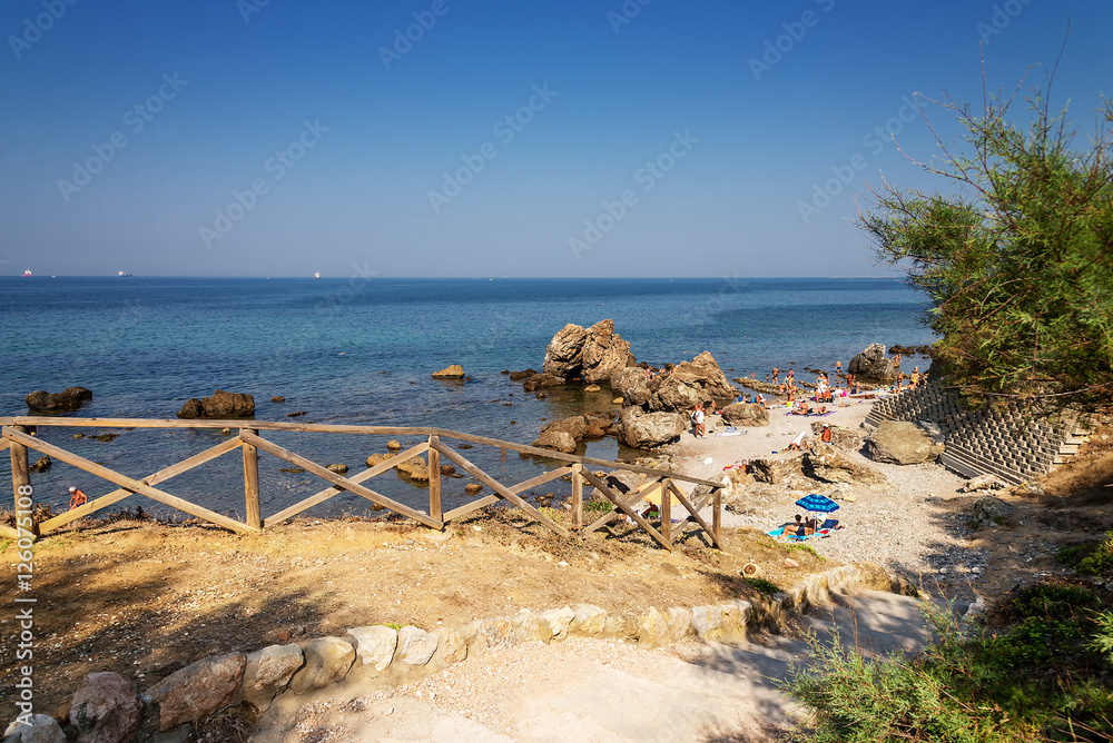 Strand Calafuria Ligurisches Meer StockFoto Adobe Stock