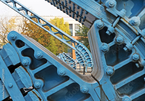 rivets as details of construction of suspension bridge, Wroclaw, Grunwald bridge. Poland, Eastern Europe