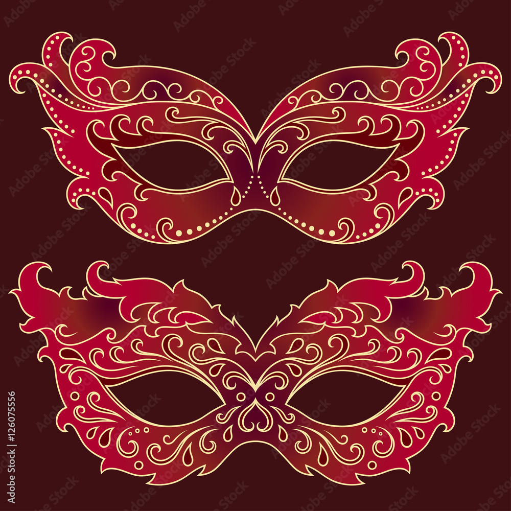 Set of festive masks. Beautiful mask to celebrate Halloween, New Year, Carnival or party. Elements female carnival costume.

